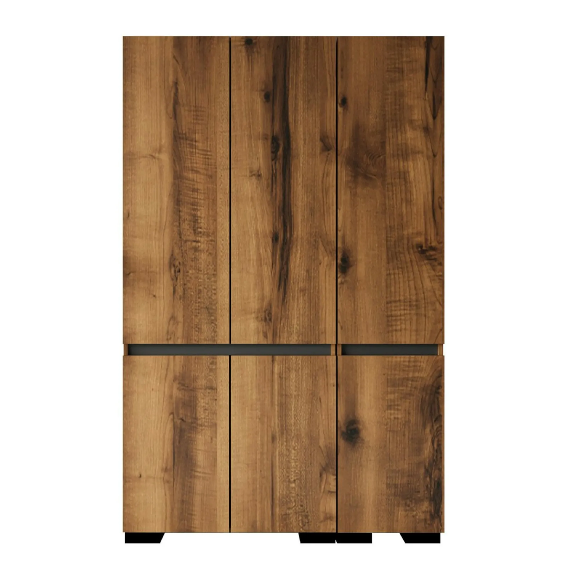 Armoire 3 portes effet noyer détail gris 10 étagères BYRON