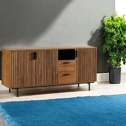 Bahut contemporain teck recyclé 3 portes rainurées FANO