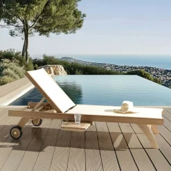 Bain de soleil teck et textilène couleur beige ALERIA