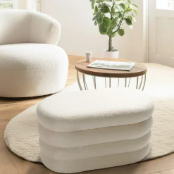Banc avec rangement en tissu bouclette blanc CASTILLE