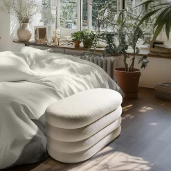 Banc avec rangement en tissu bouclette blanc CASTILLE