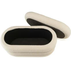 Banc avec rangement en tissu bouclette blanc CASTILLE