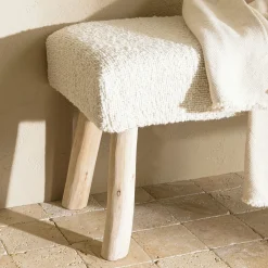 Banc bohème assise laine ivoire effet canevas TIM