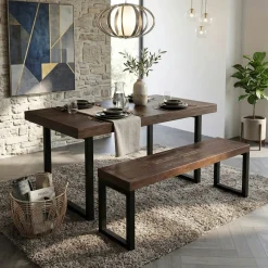 Banc bois brun recyclé pieds métal 140 cm SAMOA