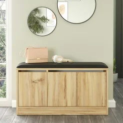 Banc à chaussures avec assise 3 portes décor bois clair MARFA