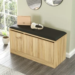 Banc à chaussures avec assise 3 portes décor bois clair MARFA
