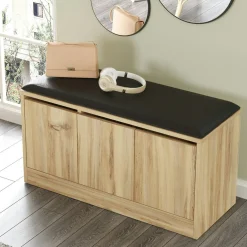 Banc à chaussures avec assise 3 portes décor bois clair MARFA
