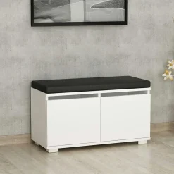 Banc à chaussures blanc assise et 4 niches fermées MARFA