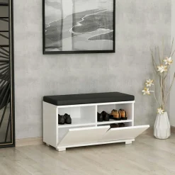 Banc à chaussures blanc assise et 4 niches fermées MARFA