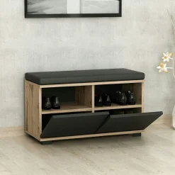 Banc à chaussures 2 portes anthracites et assise MARFA