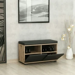 Banc à chaussures 2 portes anthracites et assise MARFA