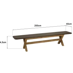 Banc 200 cm effet béton marron pied en bois d'acacia CALVI