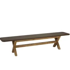 Banc 200 cm effet béton marron pied en bois d'acacia CALVI