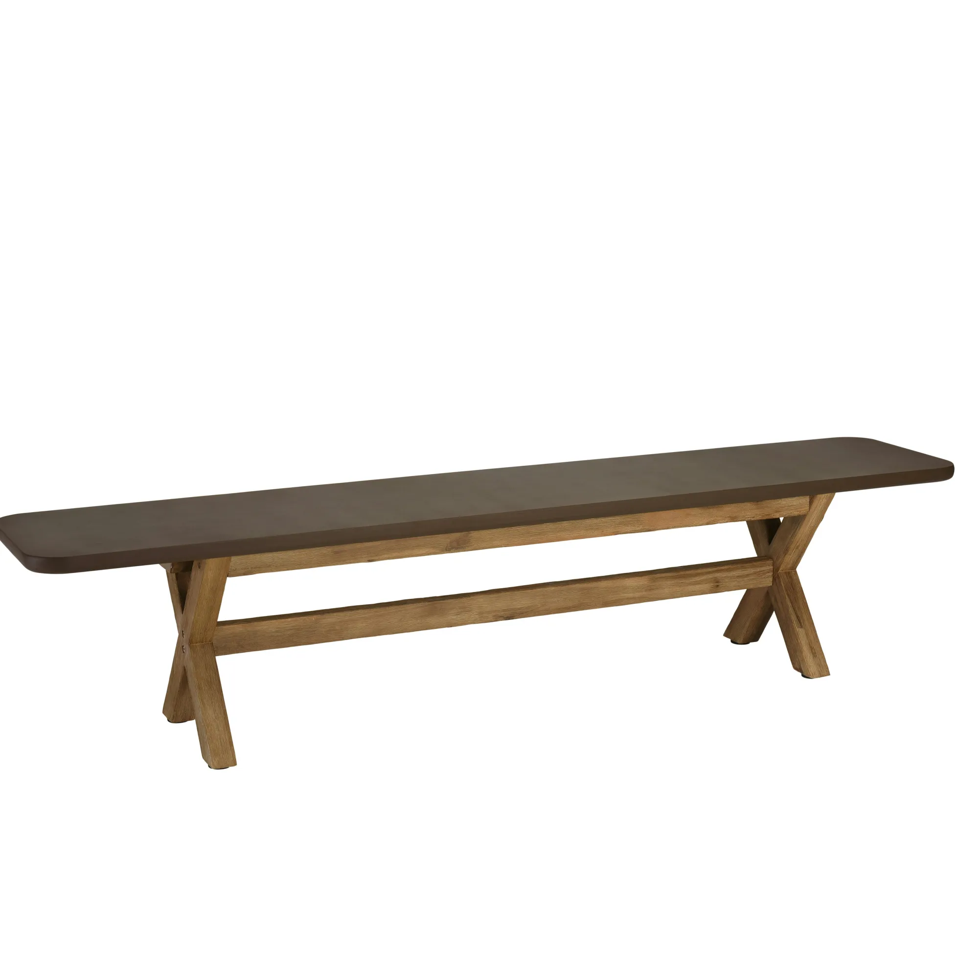 Banc 200 cm effet béton marron pied en bois d'acacia CALVI