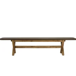 Banc 200 cm effet béton marron pied en bois d'acacia CALVI