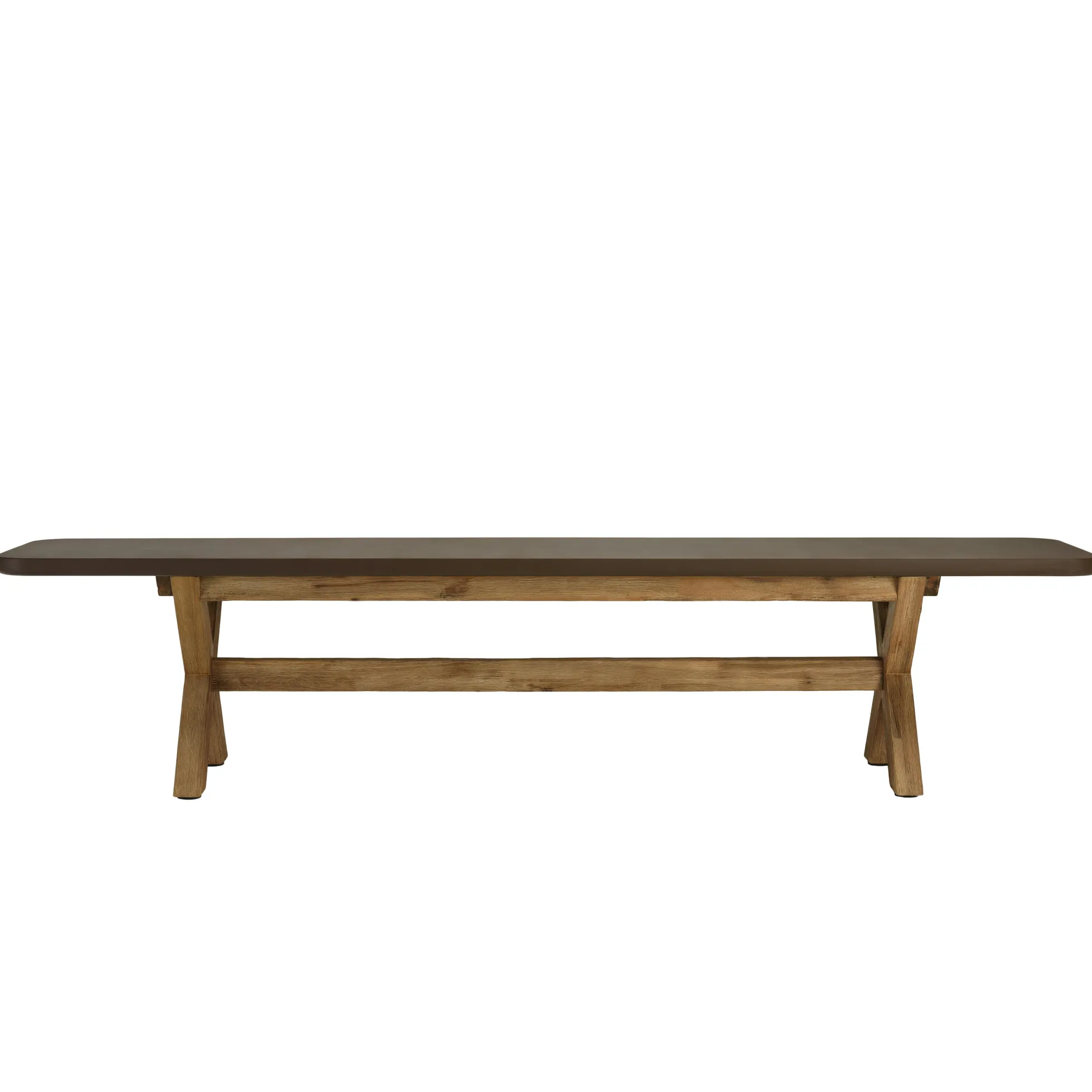 Banc 200 cm effet béton marron pied en bois d'acacia CALVI