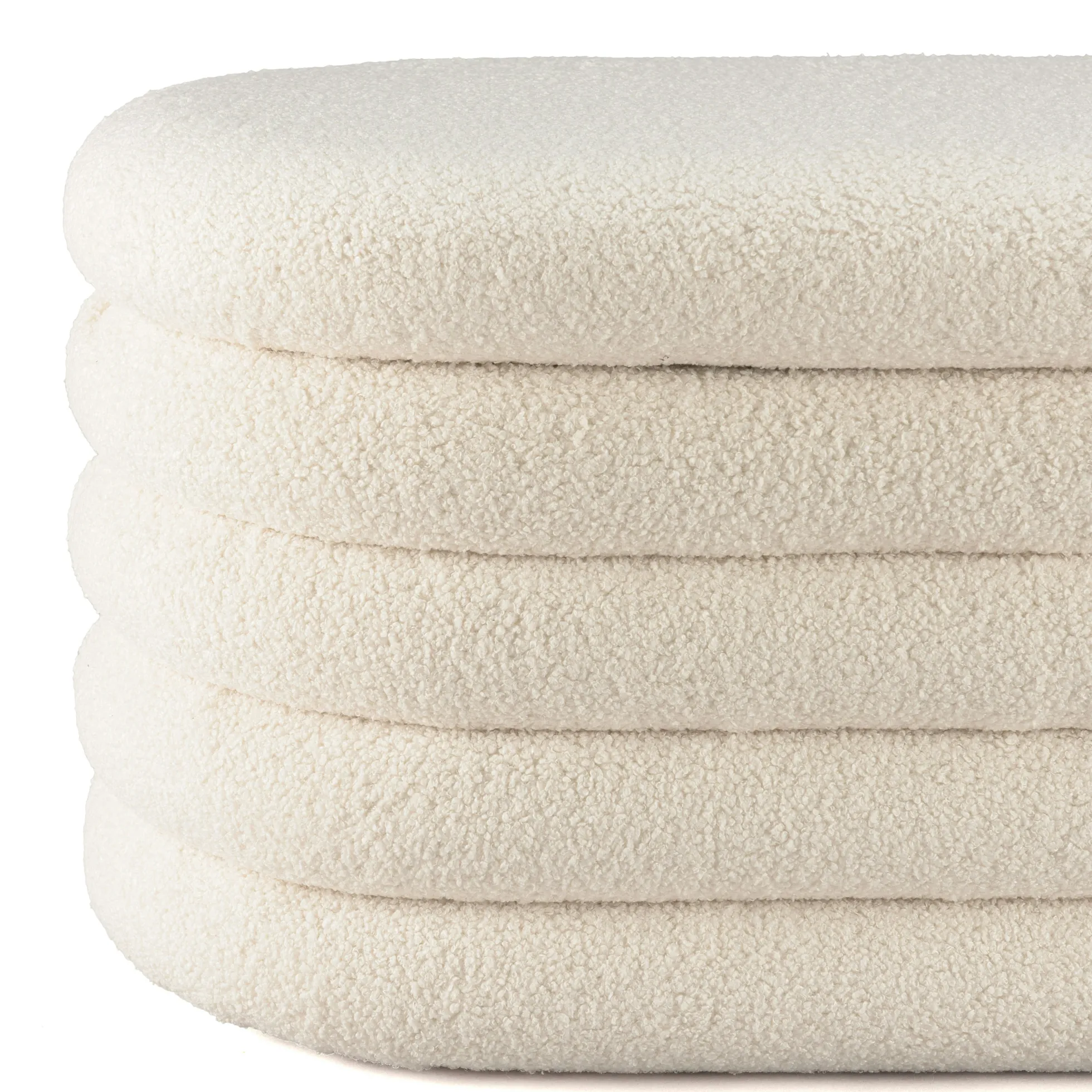 Banc coffre arrondi tissu écru déco cosy COLOMBUS