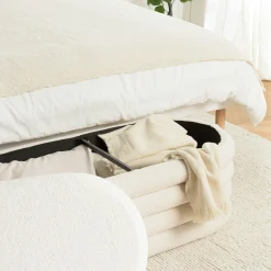 Banc coffre arrondi tissu écru déco cosy COLOMBUS