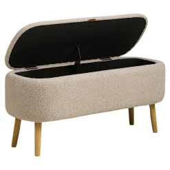 Banc coffre d'entrée en bouclette beige BERLIN