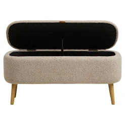 Banc coffre d'entrée en bouclette beige BERLIN