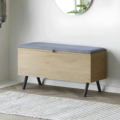 Banc coffre moderne avec assise en tissu gris VARDE