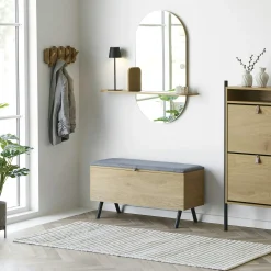 Banc coffre moderne avec assise en tissu gris VARDE