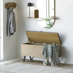 Banc coffre moderne avec assise en tissu gris VARDE