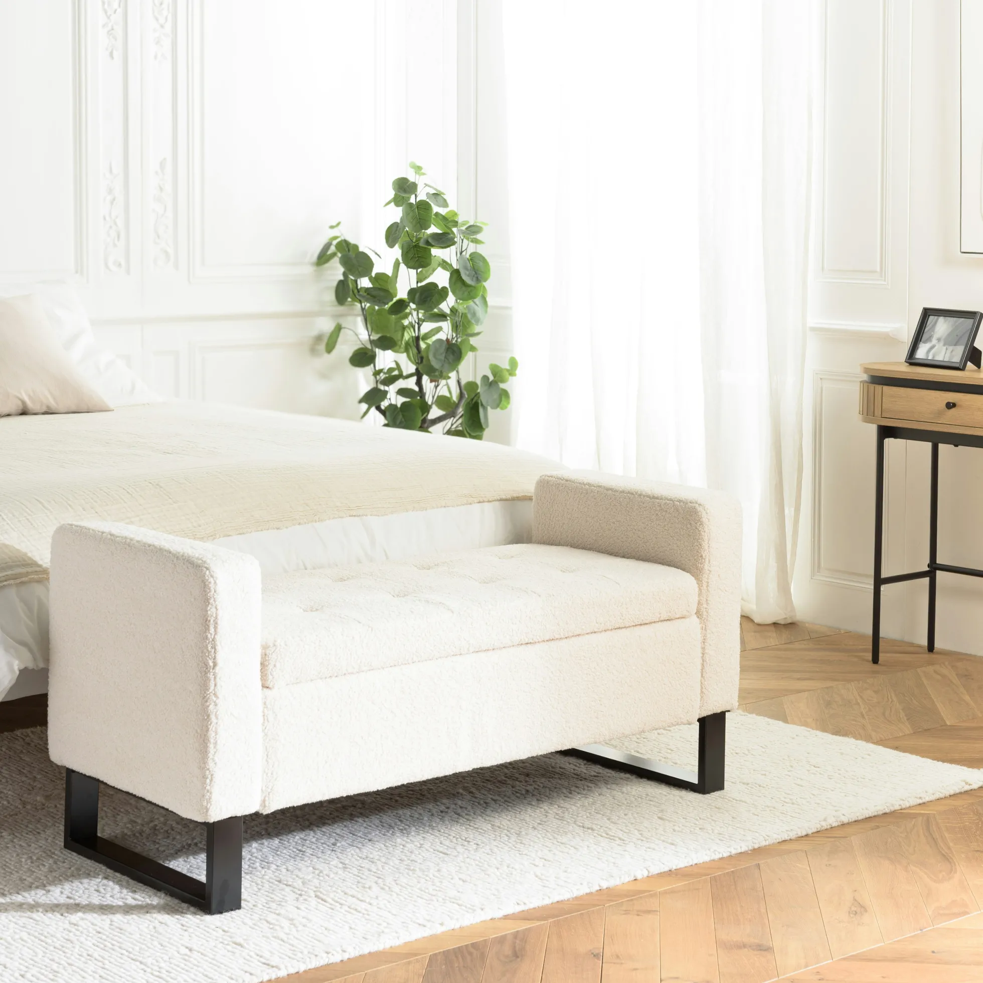 Banc coffre tissu bouclette écru COLOMBUS
