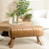 Banc cuir havane pieds en bois 89 cm TIM