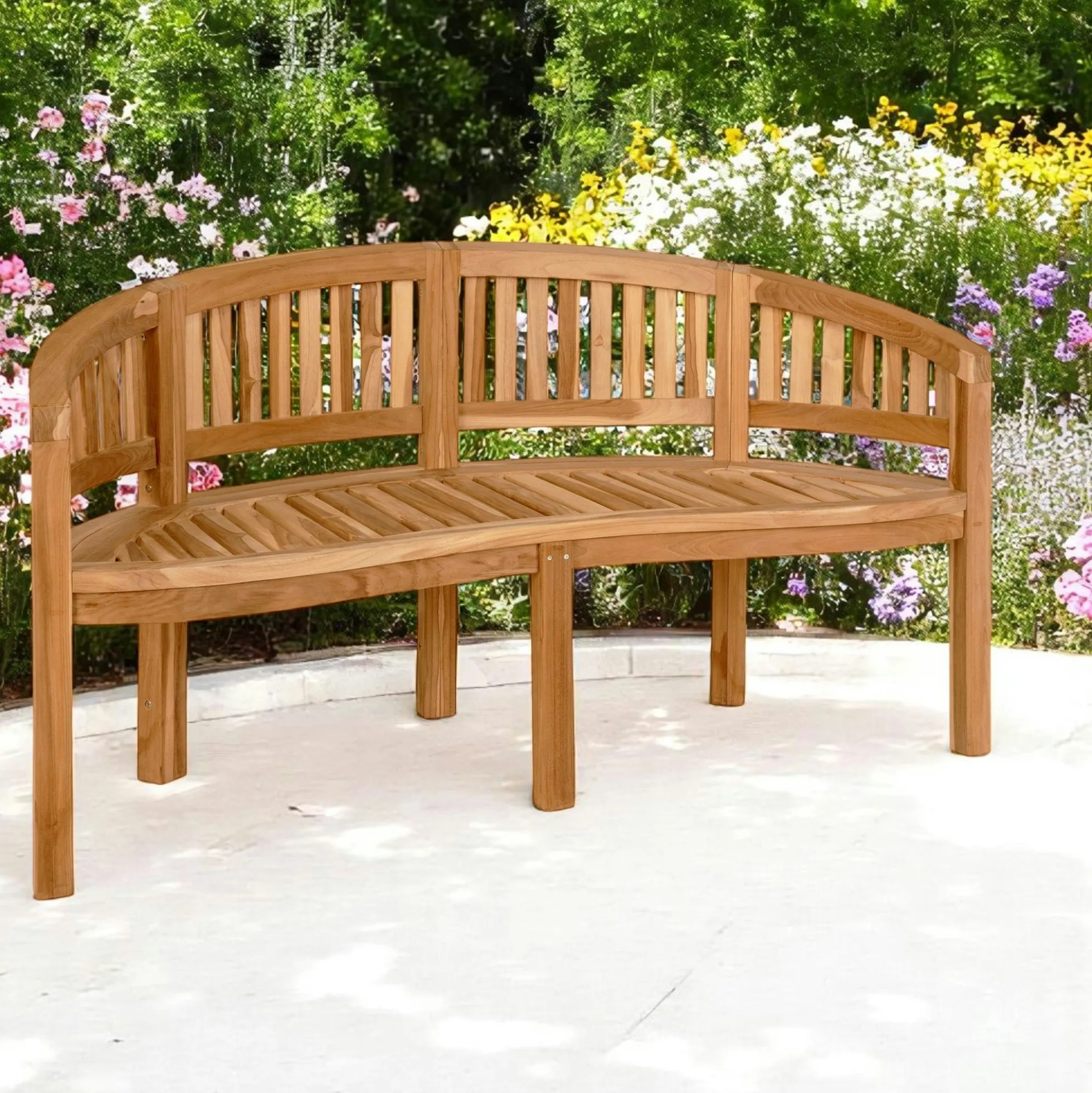 Banc de jardin arrondi en bois de teck 150 cm MENDOZA