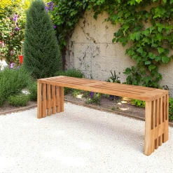 Banc de jardin en bois de teck sans dossier 140 cm MENDOZA