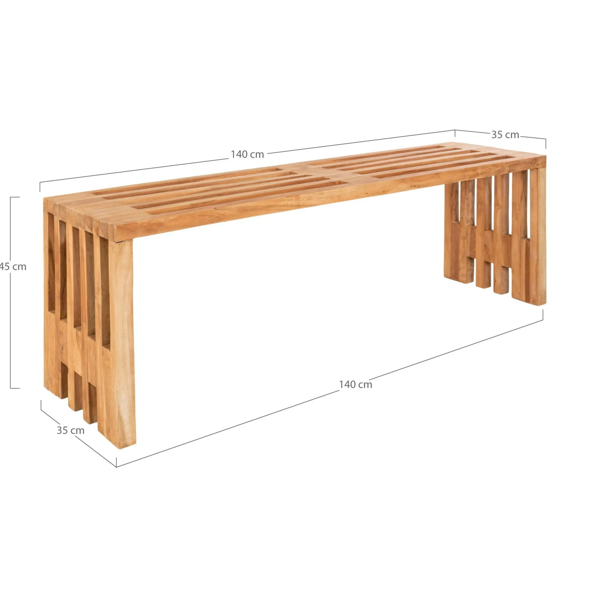Banc de jardin en bois de teck sans dossier 140 cm MENDOZA