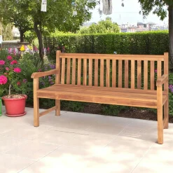 Banc de jardin en teck avec dossier à barreaux 150 cm MENDOZA