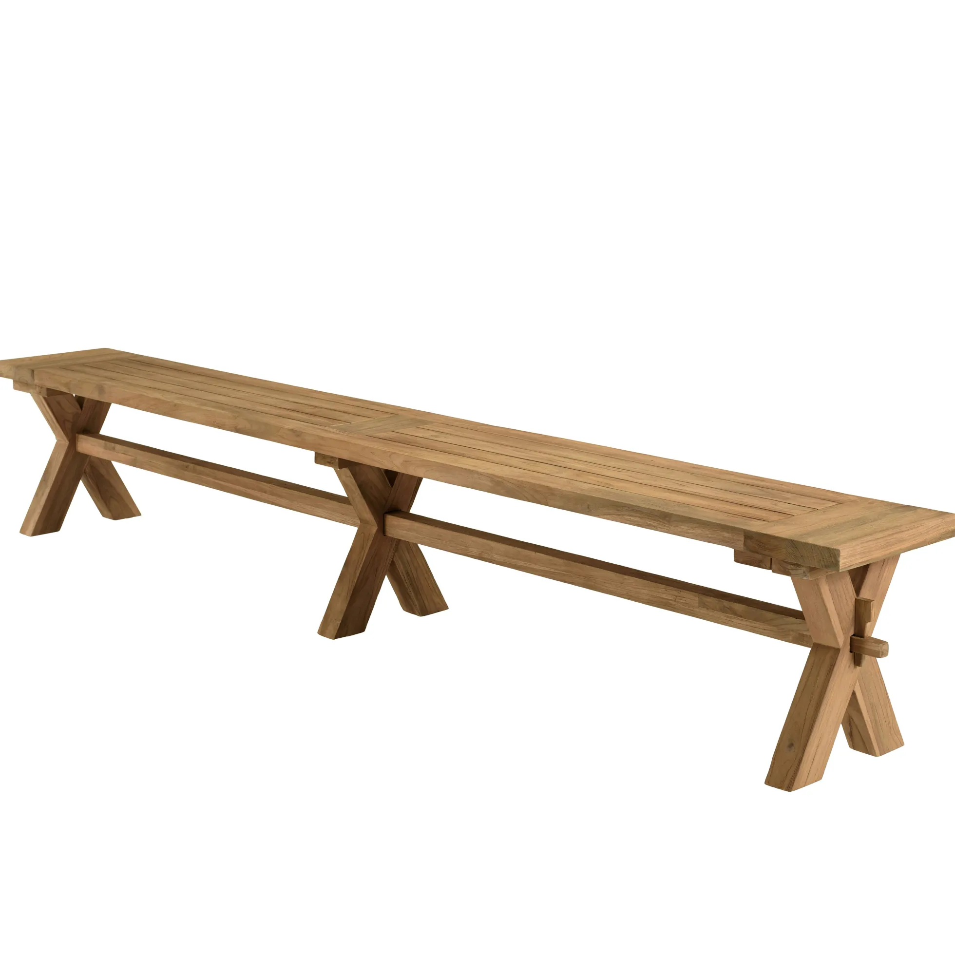 Banc de jardin pieds en croix teck recyclé naturel 270 cm MANY