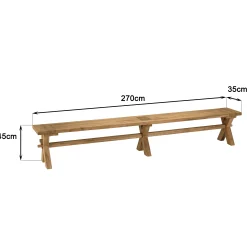 Banc de jardin pieds en croix teck recyclé naturel 270 cm MANY