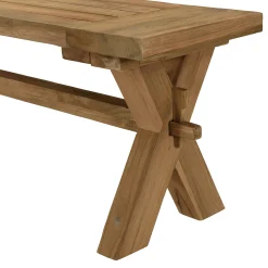 Banc de jardin pieds en croix teck recyclé naturel 270 cm MANY