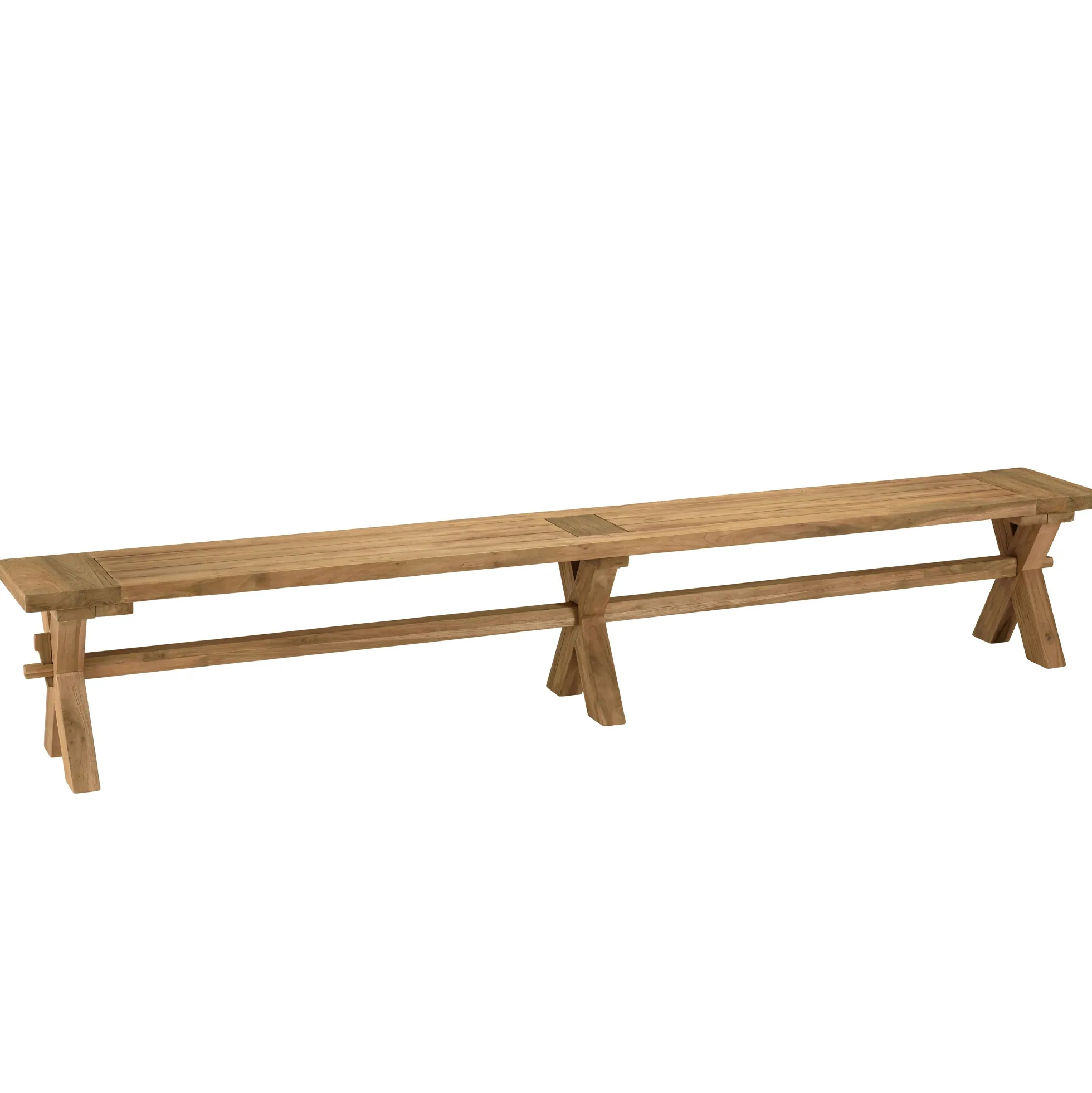 Banc de jardin pieds en croix teck recyclé naturel 270 cm MANY
