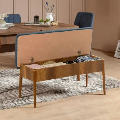Banc d'entrée avec rangement en tissu bleu 110 cm ROSARIO