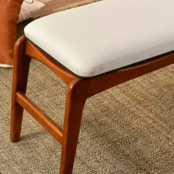 Banc d'entrée en bois et tissu - assise lin, 120 cm DILI