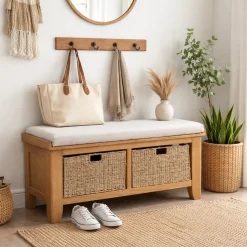Banc d'entrée en chêne avec 2 paniers de rangement VALMONT