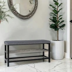Banc d'entrée tissu gris avec rangement chaussures SAVONE