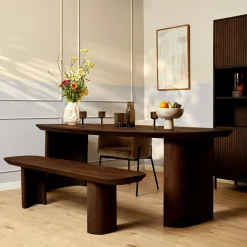 Banc de salle à manger bois foncé pieds courbes 180 cm ALMA