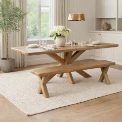 Banc de salle à manger bois pieds en croix 180 cm ASTER