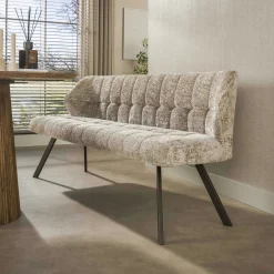 Banc de table beige bouclette pieds bronze 180 cm MELBOURNE
