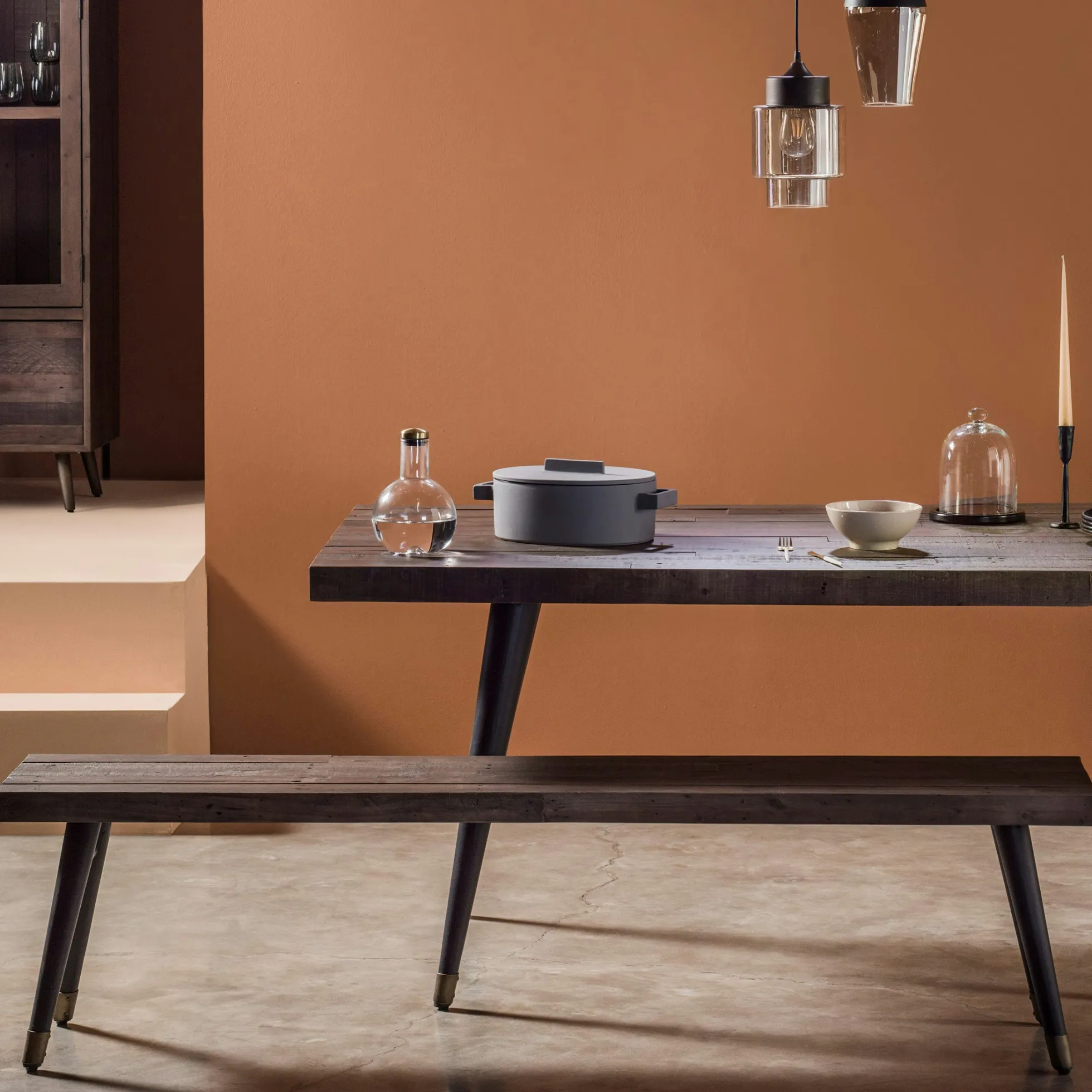 Banc de table bois recyclé piètement effet laiton vieilli 180 cm ADÉLAÏDE