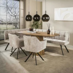 Banc de table tissu doux sable, angle gauche MELBOURNE