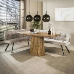 Banc de table tissu doux sable, angle gauche MELBOURNE