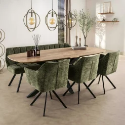 Banc de table vert chenille pieds anthracite 180 cm MELBOURNE
