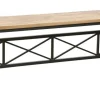 Banc en Hévéa recyclé naturel et pieds métal avec croisillons 180x36x45cm LOFT
