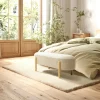 Banc en tissu effet laine beige et pieds bois COLOMBUS
